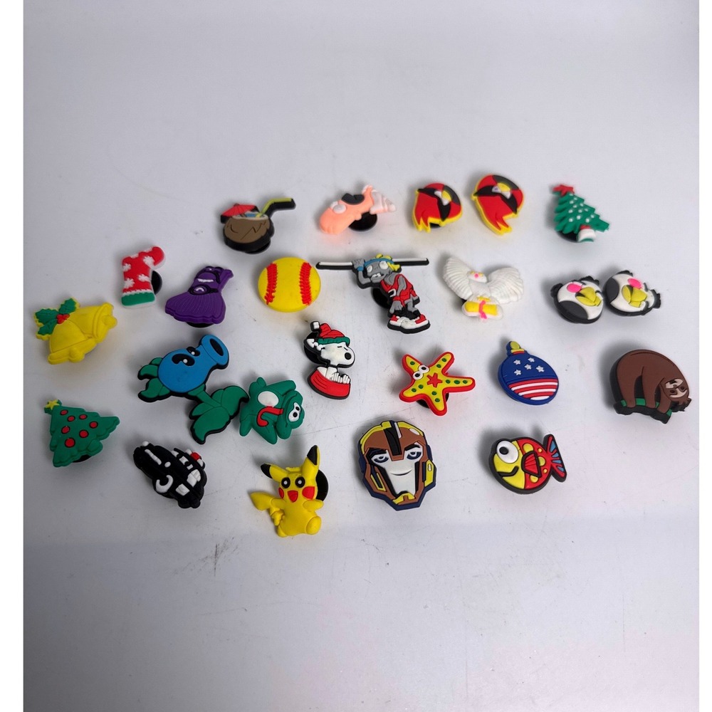 Assorted Shoe Charms Lot 24pc Pikachu Snoopy Plants vs Zombies Holiday Clog Pins
